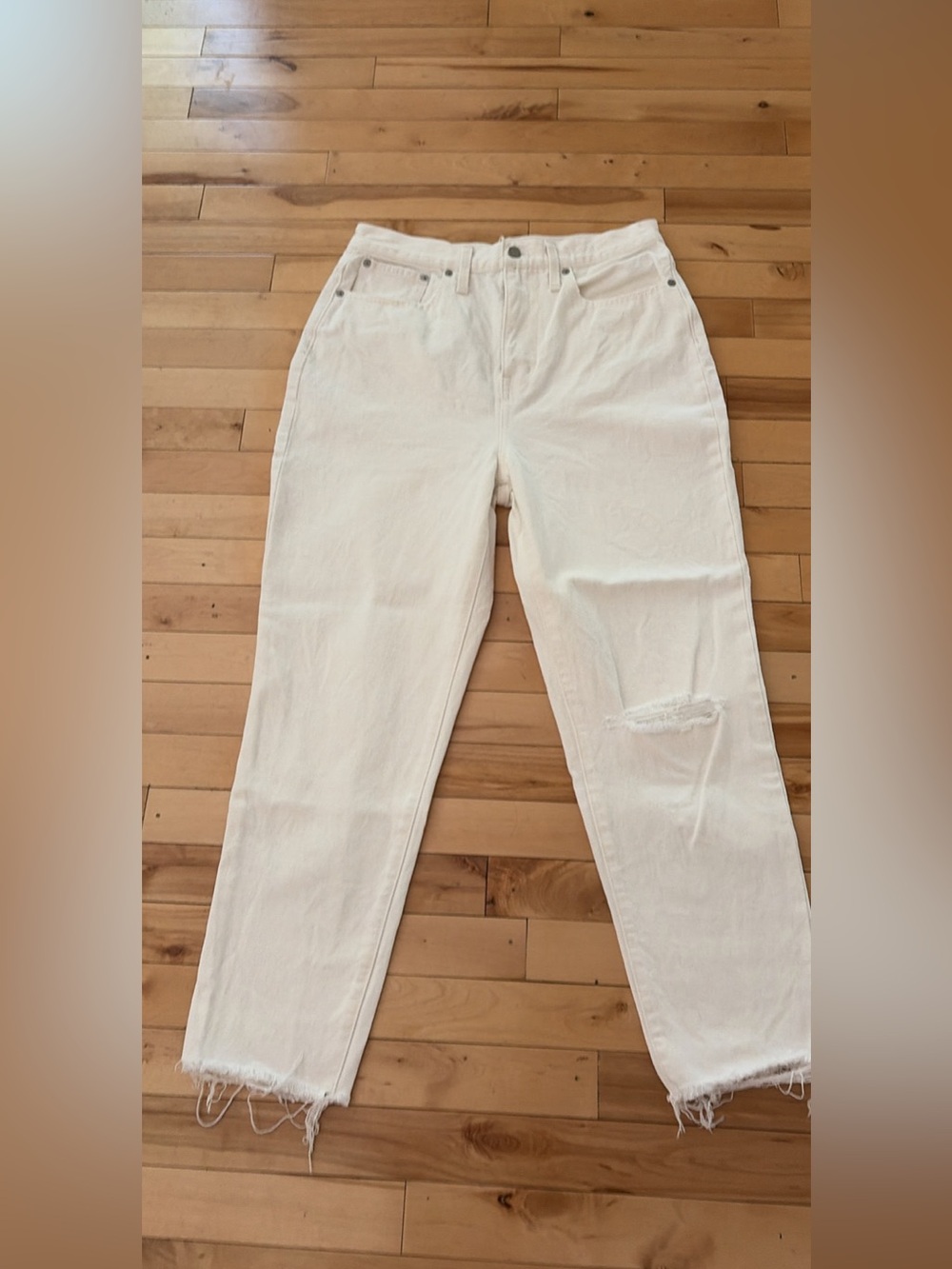 Madewell White High-Waist Distressed Women’s Jeans raw hem size 29